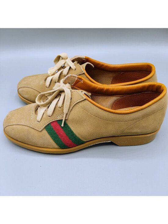 Vintage 1960s/1970s Charles F. Clark Beige Red & Green Striped Bowling Shoes (6) main image 4